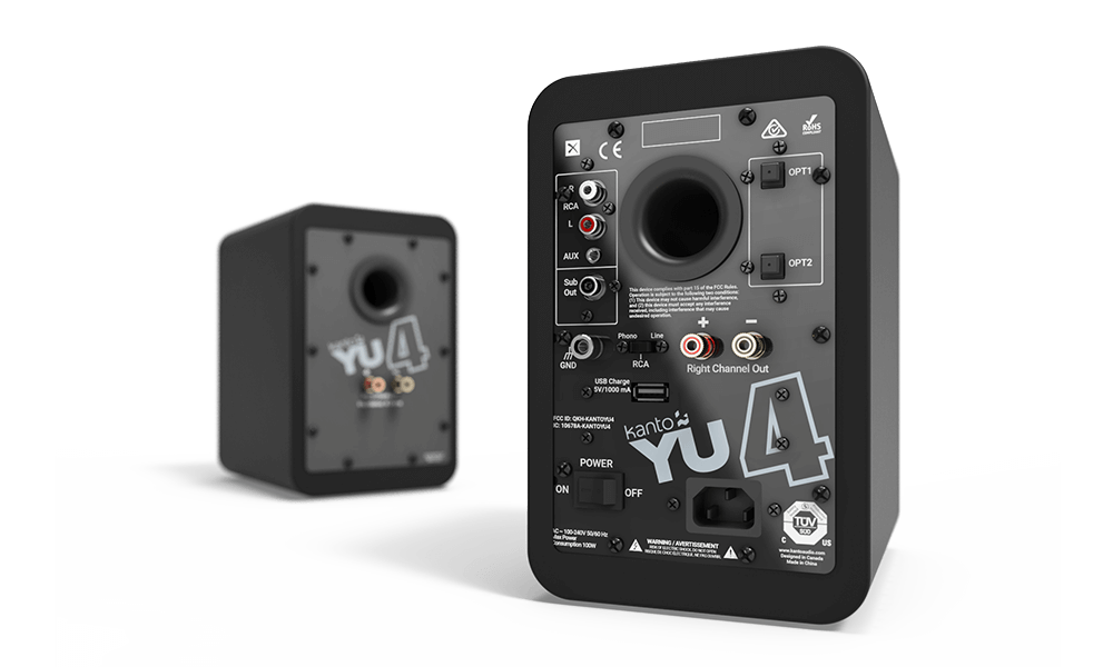 Kanto YU4 Powered Bluetooth Luidsprekers – 140W Pieksvermogen – Phono Voorversterker – 4″ Kevlar Drivers – Matzwart – Met Afstandsbediening